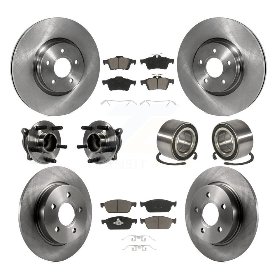 Front Rear Wheel Hub Bearings Assembly Disc Brake Rotors And Ceramic Pads Kit (10Pc) For 2013 Ford Focus ST Without Active Park Assist KBB-117163 by Transit Auto