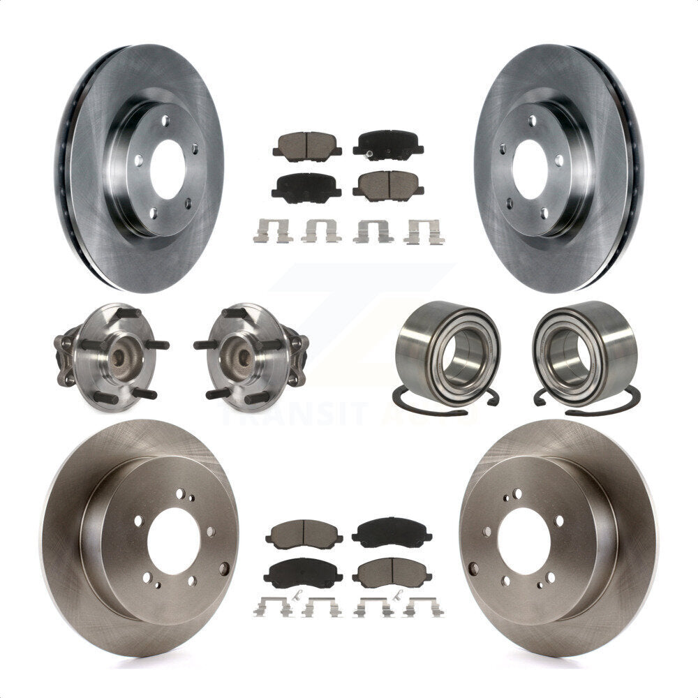 Front Rear Wheel Hub Bearings Assembly Disc Brake Rotors And Ceramic Pads Kit (10Pc) For 2013 Mitsubishi Outlander FWD with 3.0L KBB-117199 by Transit Auto