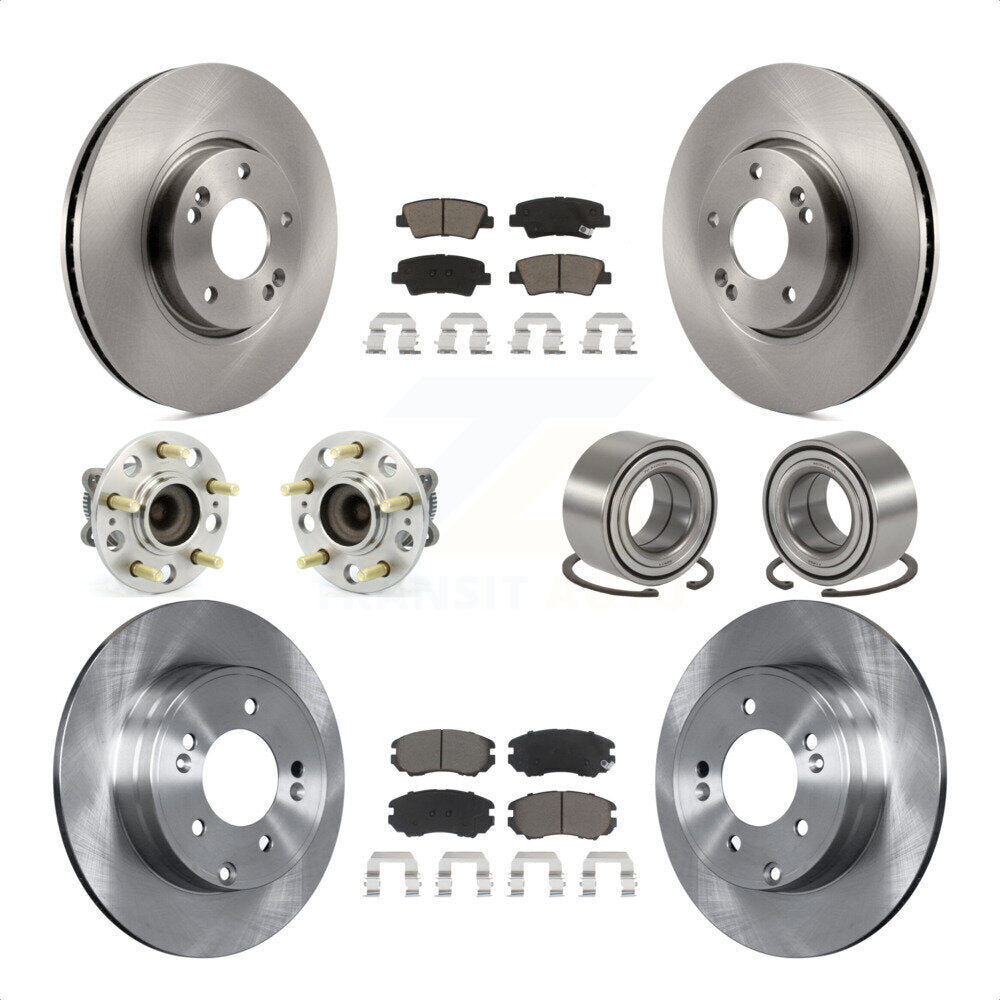 Front Rear Wheel Hub Bearings Assembly Disc Brake Rotors And Ceramic Pads Kit (10Pc) For 2010 Hyundai Sonata 3.3L KBB-117208 by Transit Auto