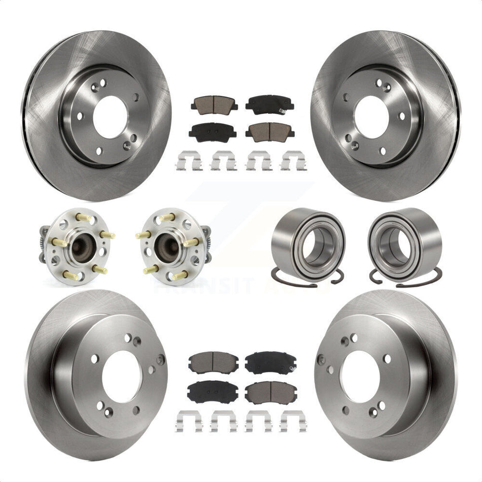 Front Rear Wheel Hub Bearings Assembly Disc Brake Rotors And Ceramic Pads Kit (10Pc) For 2010 Hyundai Sonata 2.4L KBB-117209 by Transit Auto
