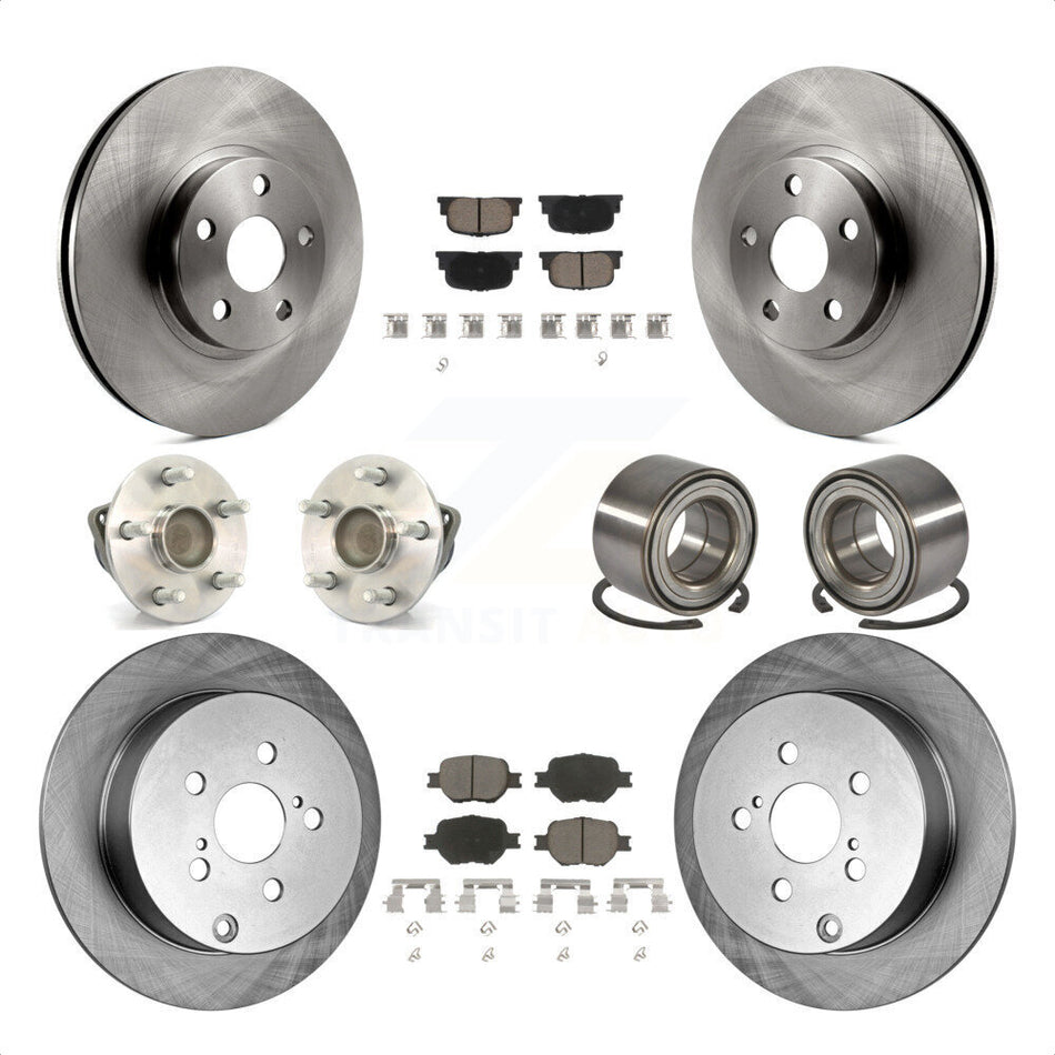 Front Rear Wheel Hub Bearings Assembly Disc Brake Rotors And Ceramic Pads Kit (10Pc) For 2005-2010 Scion tC KBB-117282 by Transit Auto