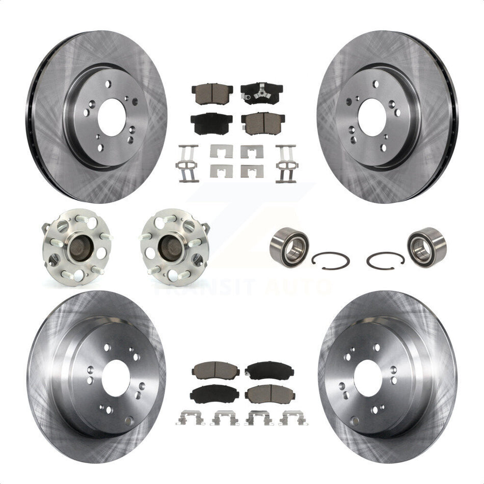 Front Rear Wheel Hub Bearings Assembly Disc Brake Rotors And Ceramic Pads Kit (10Pc) For 2007-2011 Honda CR-V FWD KBB-117285 by Transit Auto
