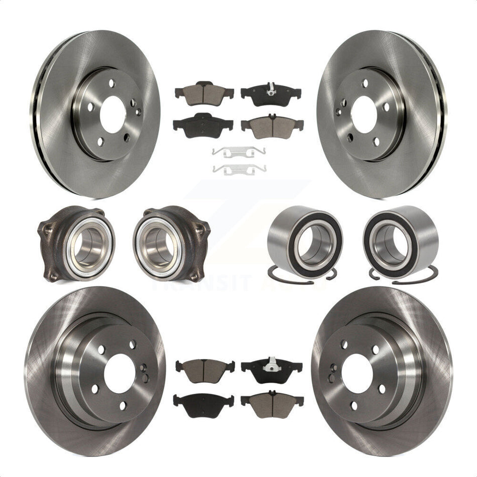 Front Rear Wheel Hub Bearings Assembly Disc Brake Rotors And Ceramic Pads Kit (10Pc) For Mercedes-Benz E320 With Solid Rotor KBB-117317 by Transit Auto