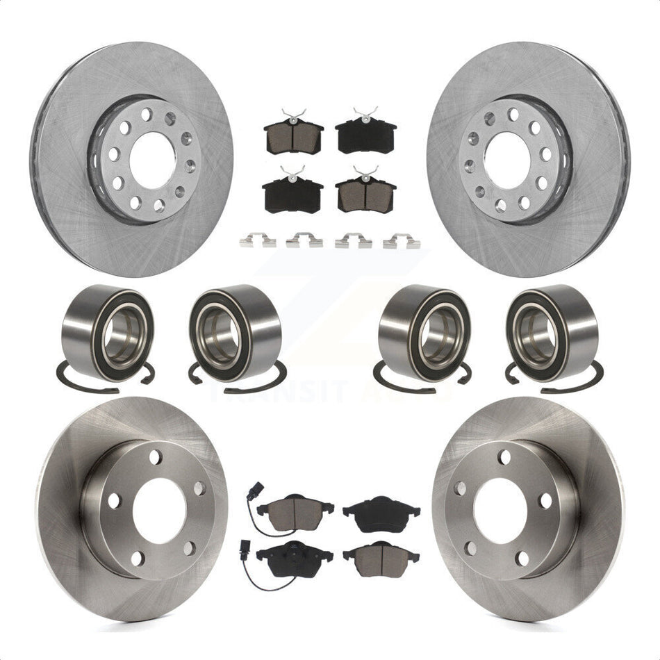 Front Rear Wheel Bearings Disc Brake Rotors And Ceramic Pads Kit (10Pc) For 2000 Volkswagen Passat 2.8L with Naturally Aspirated KBB-117395 by Transit Auto