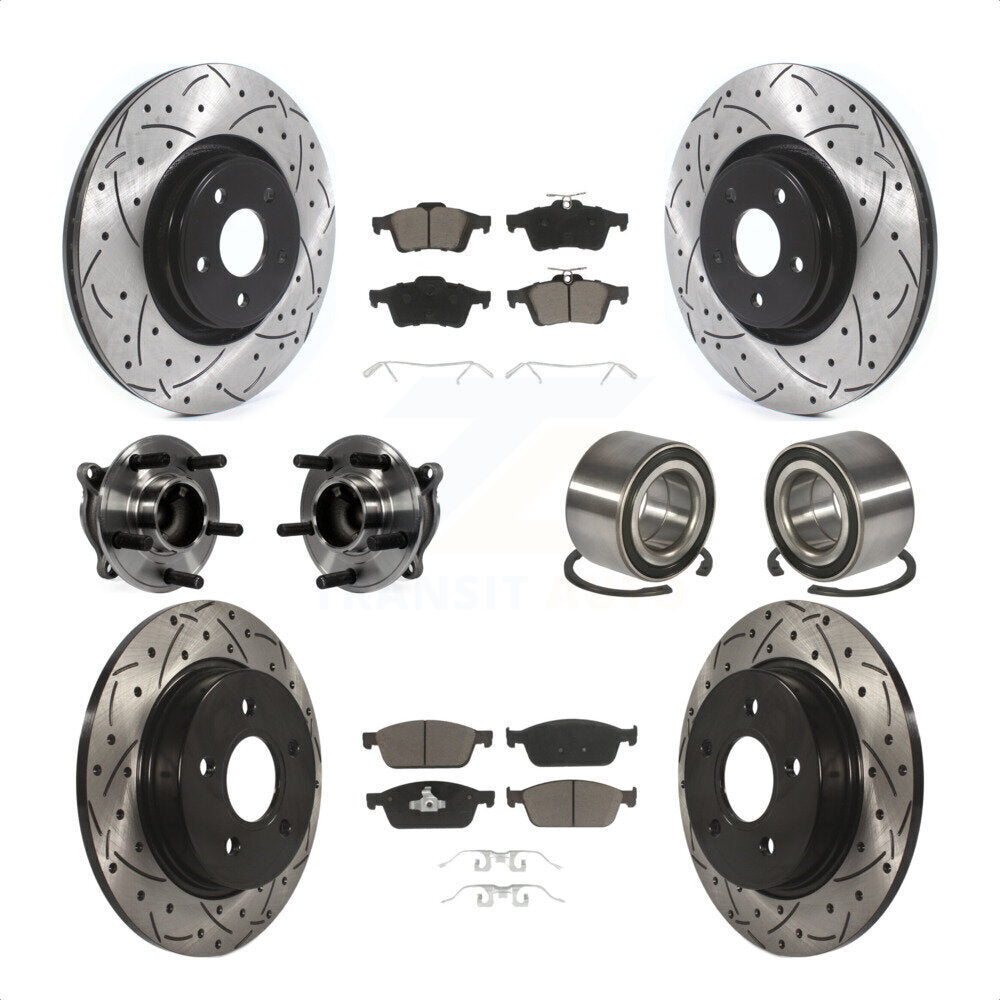 Front Rear Wheel Hub Bearings Assembly Coated Disc Brake Rotors And Ceramic Pads Kit (10Pc) For Ford Focus Without Active Park Assist KBB-117490 by Transit Auto