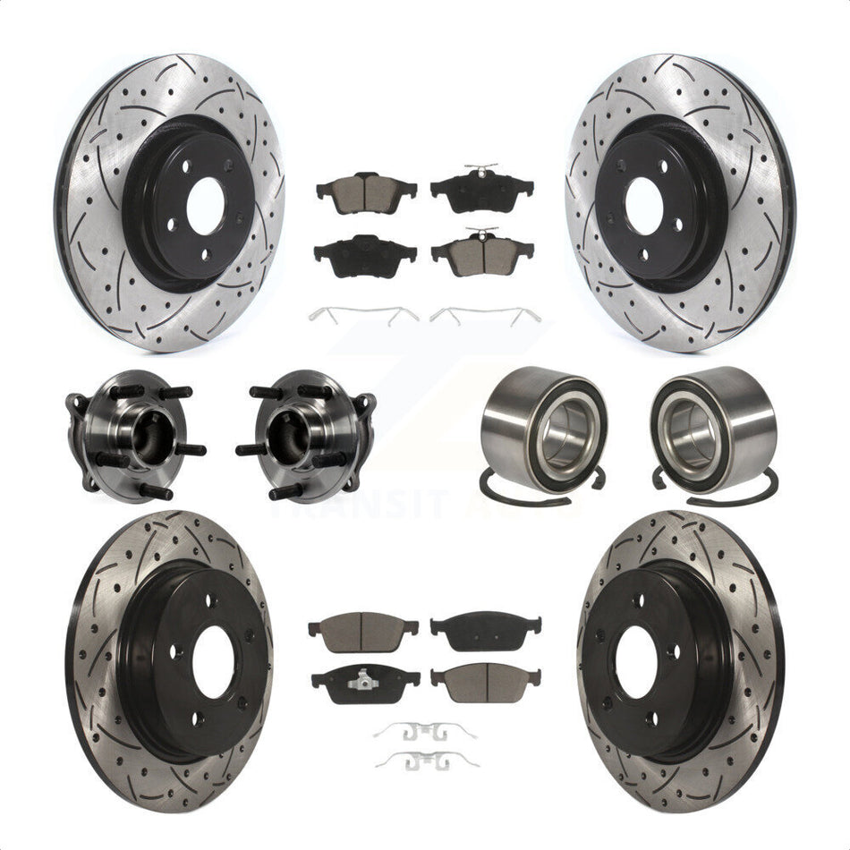 Front Rear Wheel Hub Bearings Assembly Coated Disc Brake Rotors And Ceramic Pads Kit (10Pc) For Ford Focus Without Active Park Assist KBB-117490 by Transit Auto