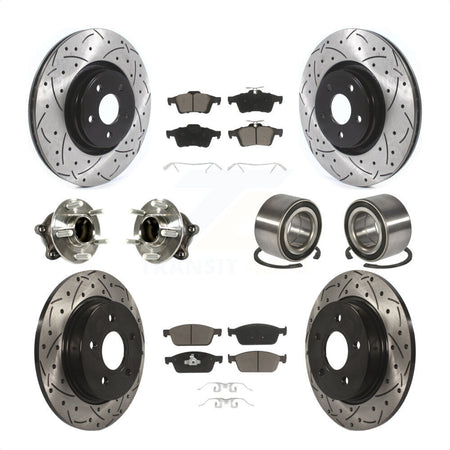 Front Rear Wheel Hub Bearings Assembly Coated Disc Brake Rotors And Ceramic Pads Kit (10Pc) For Ford Focus With Parking Assist KBB-117491 by Transit Auto