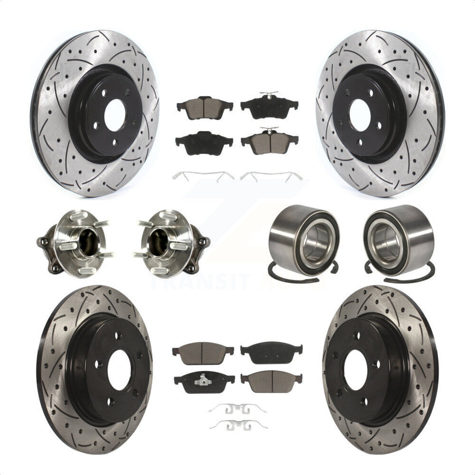 Front Rear Wheel Hub Bearings Assembly Coated Disc Brake Rotors And Ceramic Pads Kit (10Pc) For Ford Focus With Parking Assist KBB-117491 by Transit Auto