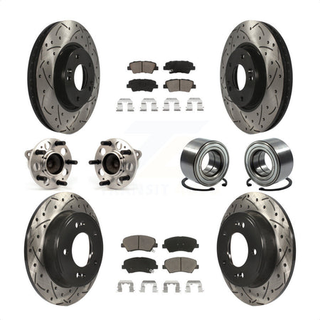 Front Rear Wheel Hub Bearings Assembly Coated Disc Brake Rotors And Ceramic Pads Kit (10Pc) For 2015 Hyundai Veloster Tech RE FLEX SE KBB-117501 by Transit Auto