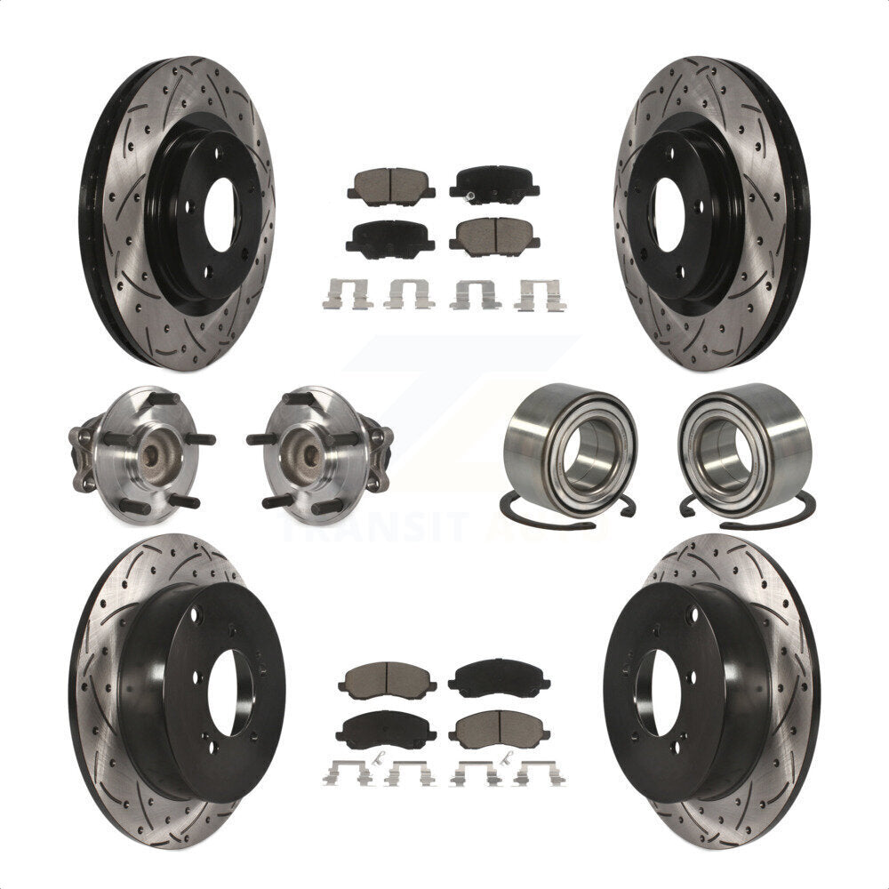 Front Rear Wheel Hub Bearings Assembly Coated Disc Brake Rotors And Ceramic Pads Kit (10Pc) For 2013 Mitsubishi Outlander FWD with 3.0L KBB-117525 by Transit Auto