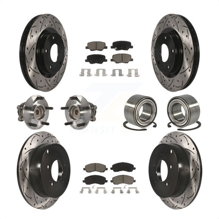 Front Rear Wheel Hub Bearings Assembly Coated Disc Brake Rotors And Ceramic Pads Kit (10Pc) For 2013 Mitsubishi Outlander FWD with 3.0L KBB-117525 by Transit Auto