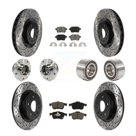 Front Rear Wheel Hub Bearings Assembly Coated Disc Brake Rotors And Ceramic Pads Kit (10Pc) For 2014-2017 Fiat 500L KBB-117534 by Transit Auto