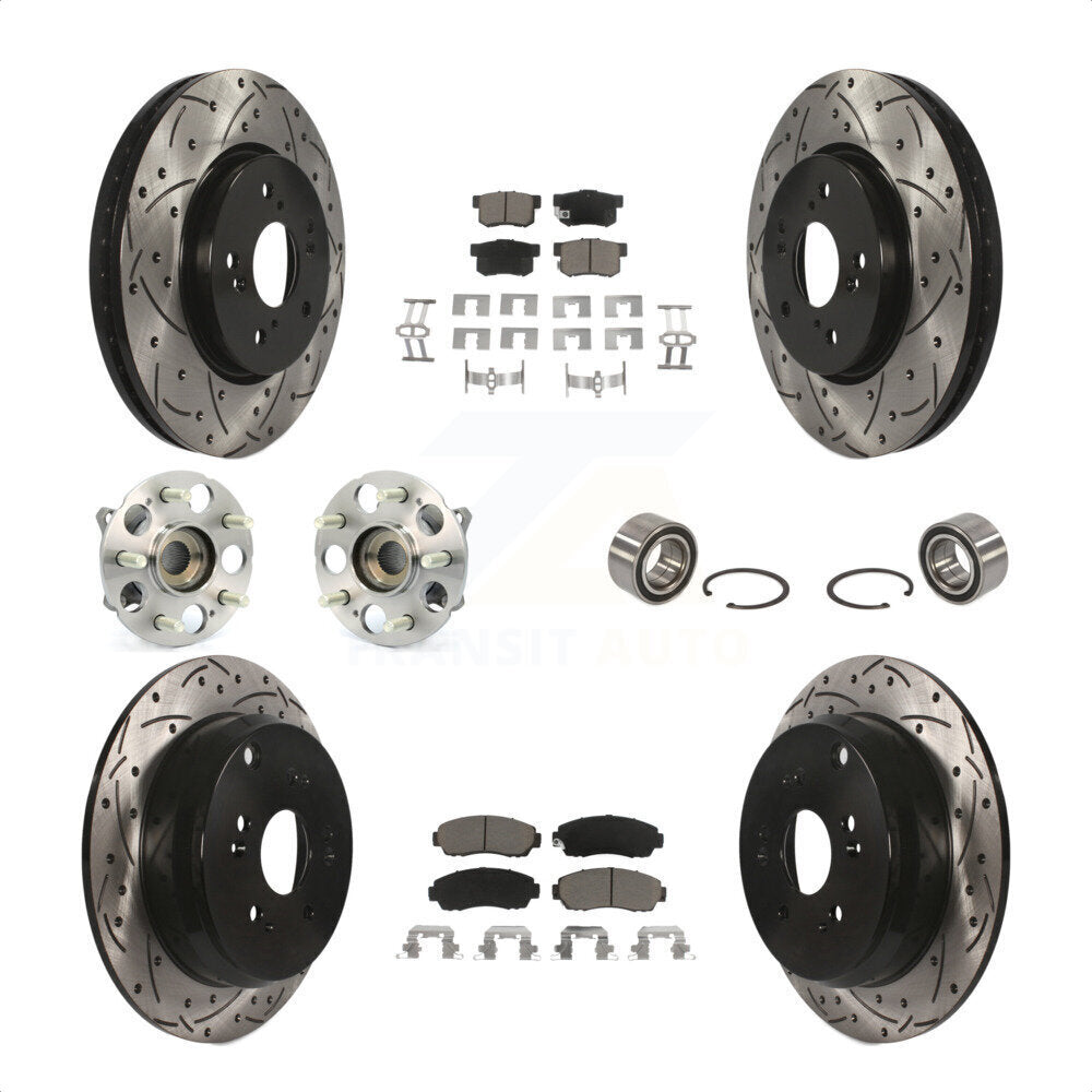 Front Rear Wheel Hub Bearings Assembly Coated Disc Brake Rotors And Ceramic Pads Kit (10Pc) For Acura RDX KBB-117536 by Transit Auto
