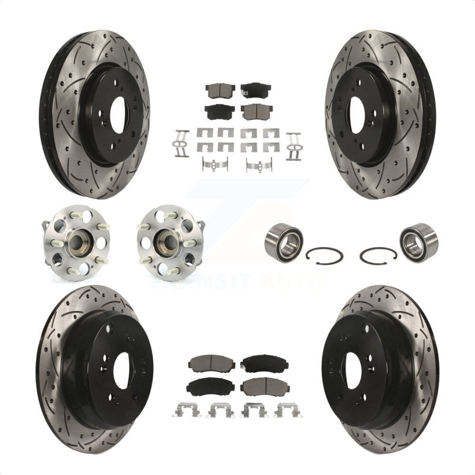 Front Rear Wheel Hub Bearings Assembly Coated Disc Brake Rotors And Ceramic Pads Kit (10Pc) For Acura RDX KBB-117536 by Transit Auto