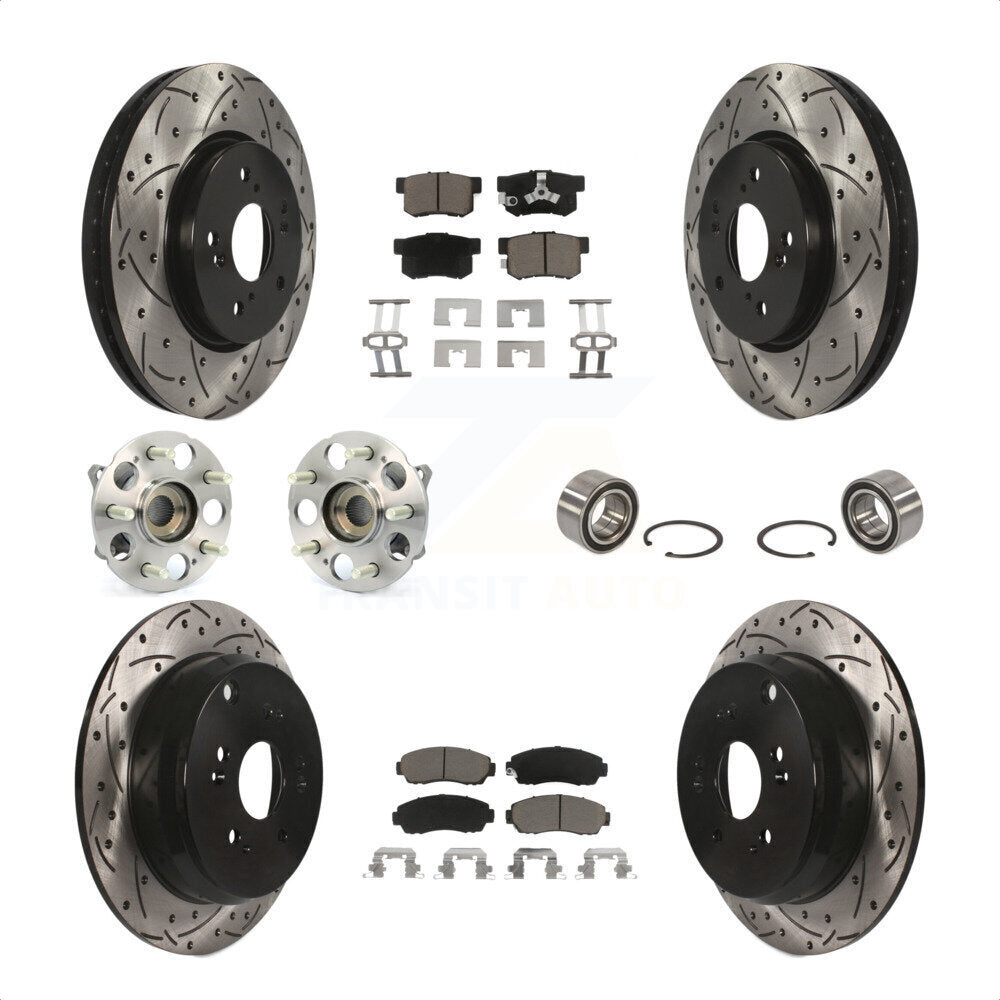 Front Rear Wheel Hub Bearings Assembly Coated Disc Brake Rotors And Ceramic Pads Kit (10Pc) For Honda CR-V Acura RDX KBB-117537 by Transit Auto