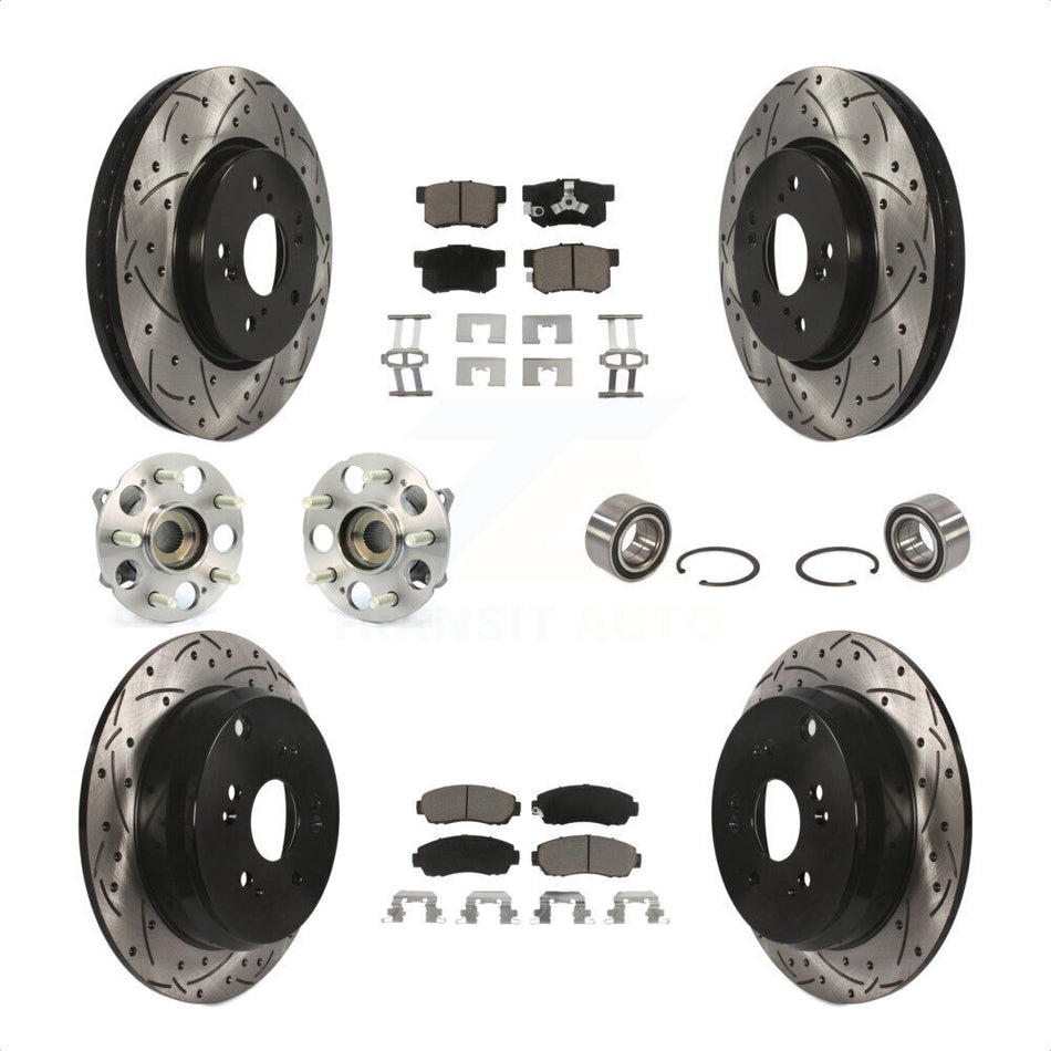 Front Rear Wheel Hub Bearings Assembly Coated Disc Brake Rotors And Ceramic Pads Kit (10Pc) For Honda CR-V Acura RDX KBB-117537 by Transit Auto