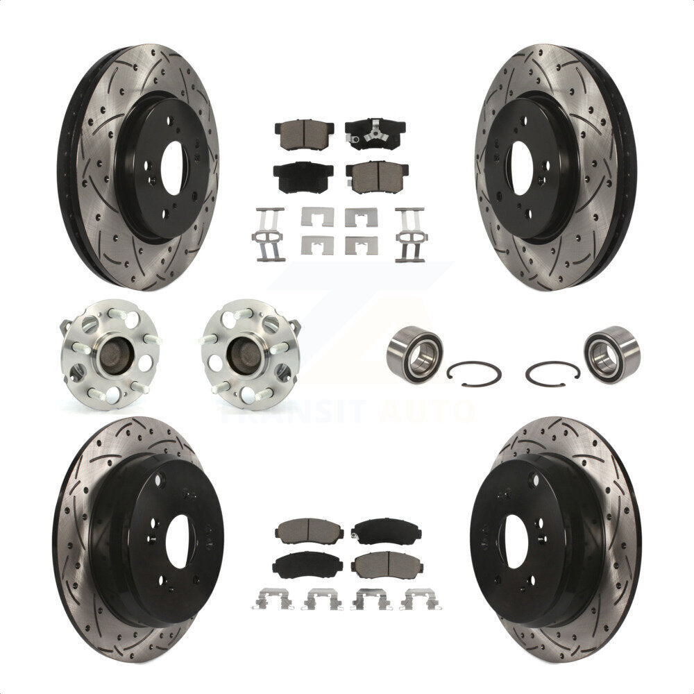 Front Rear Wheel Hub Bearings Assembly Coated Disc Brake Rotors And Ceramic Pads Kit (10Pc) For 2007-2011 Honda CR-V FWD KBB-117538 by Transit Auto