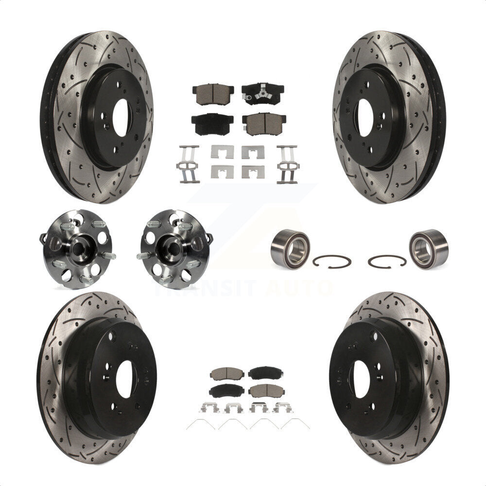 Front Rear Wheel Hub Bearings Assembly Coated Disc Brake Rotors And Ceramic Pads Kit (10Pc) For 2012-2016 Honda CR-V AWD KBB-117539 by Transit Auto