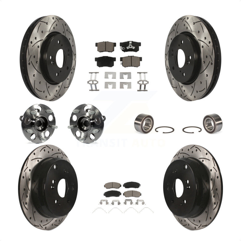 Front Rear Wheel Hub Bearings Assembly Coated Disc Brake Rotors And Ceramic Pads Kit (10Pc) For 2012-2016 Honda CR-V AWD KBB-117539 by Transit Auto