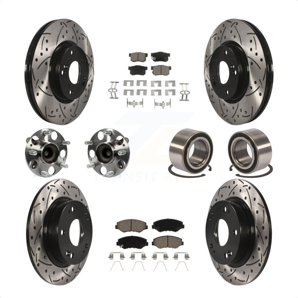 Front Rear Wheel Hub Bearings Assembly Coated Disc Brake Rotors And Ceramic Pads Kit (10Pc) For Honda Civic KBB-117542 by Transit Auto