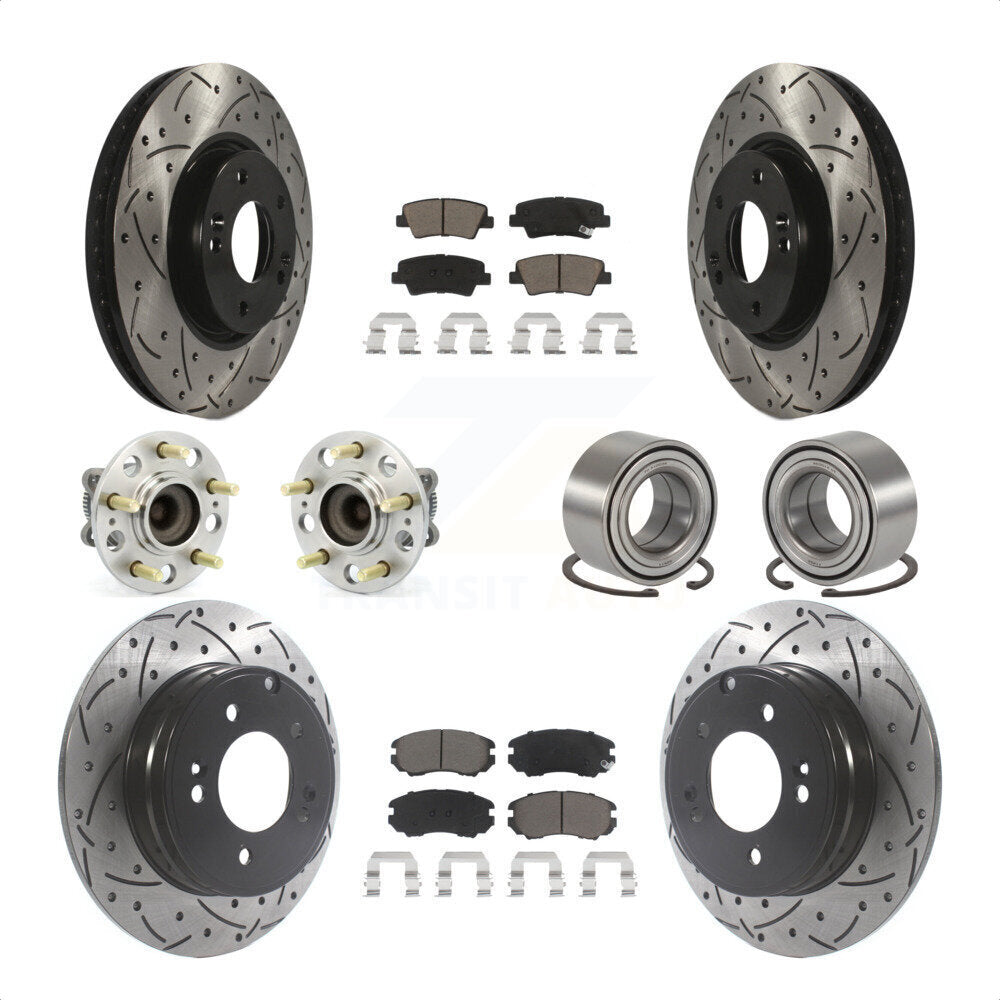 Front Rear Wheel Hub Bearings Assembly Coated Disc Brake Rotors And Ceramic Pads Kit (10Pc) For 2010 Hyundai Sonata 3.3L KBB-117558 by Transit Auto