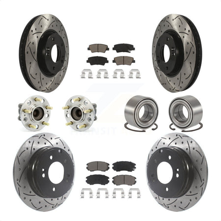 Front Rear Wheel Hub Bearings Assembly Coated Disc Brake Rotors And Ceramic Pads Kit (10Pc) For 2010 Hyundai Sonata 3.3L KBB-117558 by Transit Auto