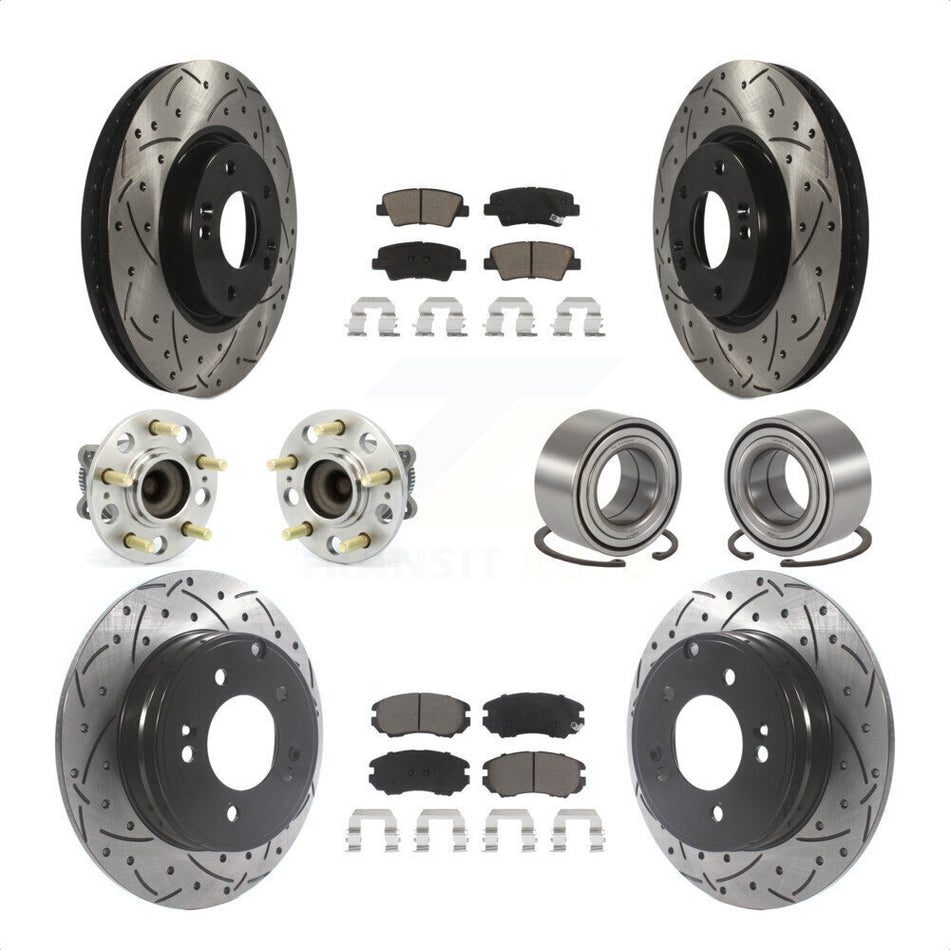 Front Rear Wheel Hub Bearings Assembly Coated Disc Brake Rotors And Ceramic Pads Kit (10Pc) For 2010 Hyundai Sonata 3.3L KBB-117558 by Transit Auto