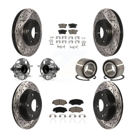 Front Rear Wheel Hub Bearings Assembly Coated Disc Brake Rotors And Ceramic Pads Kit (10Pc) For Honda Civic KBB-117566 by Transit Auto