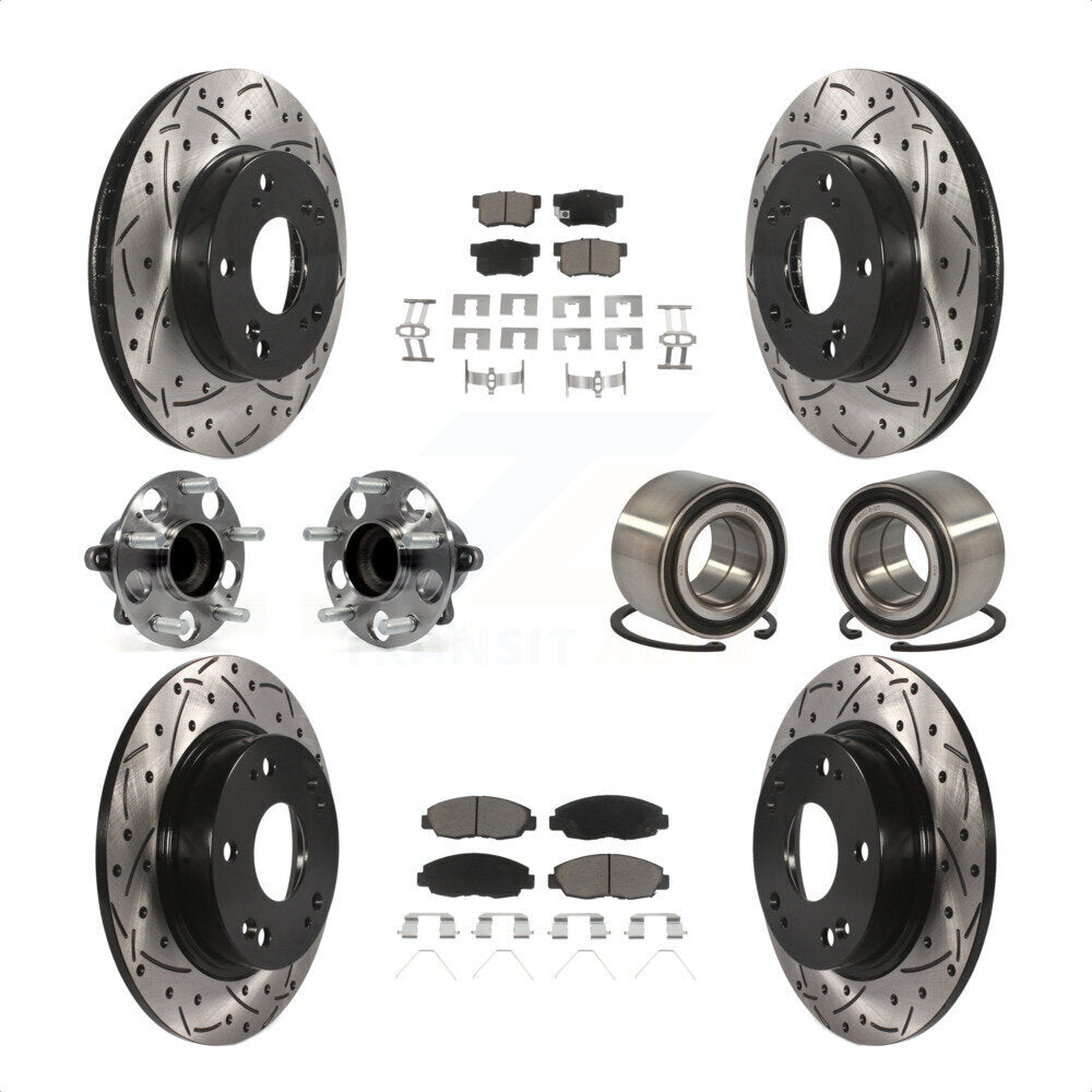 Front Rear Wheel Hub Bearings Assembly Coated Disc Brake Rotors And Ceramic Pads Kit (10Pc) For 2013-2014 Honda Civic LX with Manual transmission KBB-117567 by Transit Auto