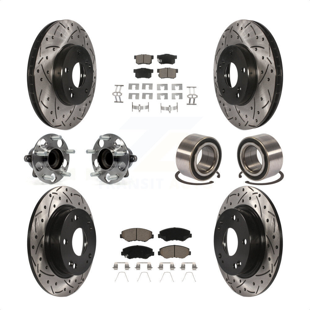 Front Rear Wheel Hub Bearings Assembly Coated Disc Brake Rotors And Ceramic Pads Kit (10Pc) For 2015 Acura ILX 2.0L KBB-117569 by Transit Auto