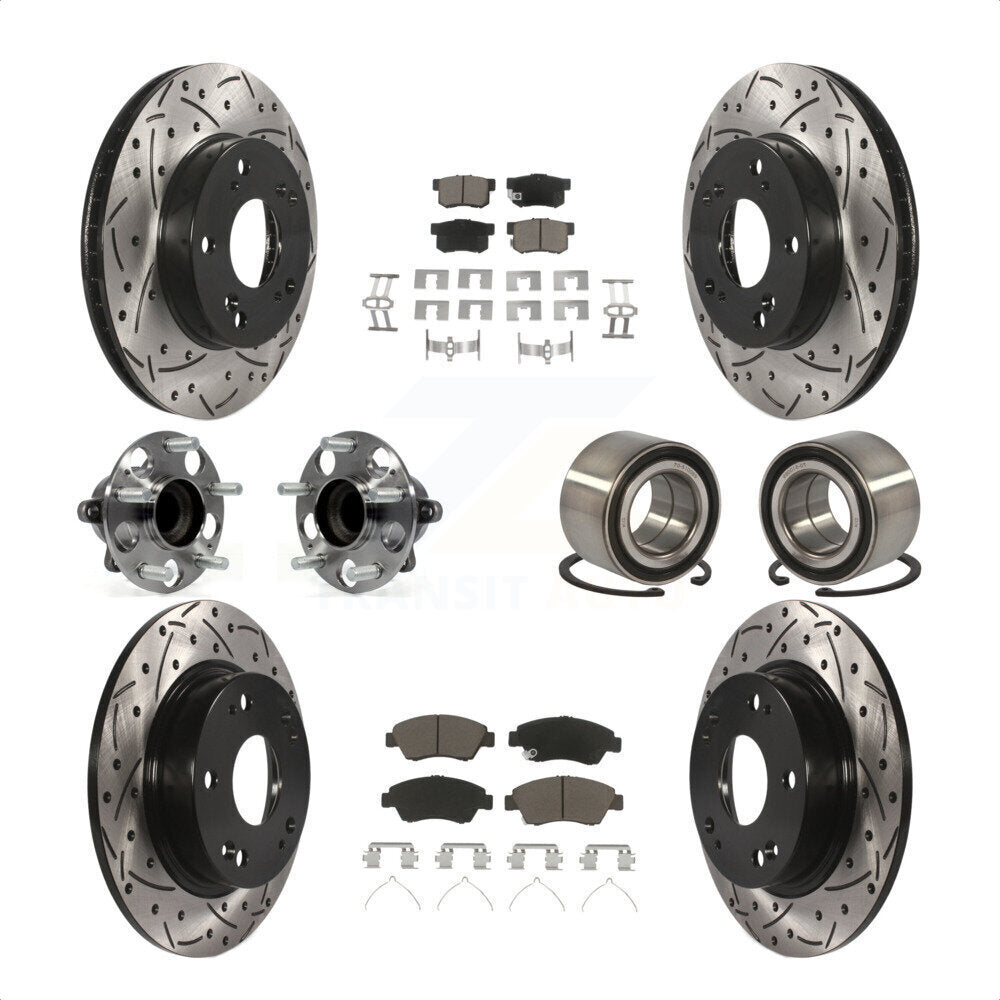 Front Rear Wheel Hub Bearings Assembly Coated Disc Brake Rotors And Ceramic Pads Kit (10Pc) For 2013-2014 Acura ILX 1.5L KBB-117572 by Transit Auto