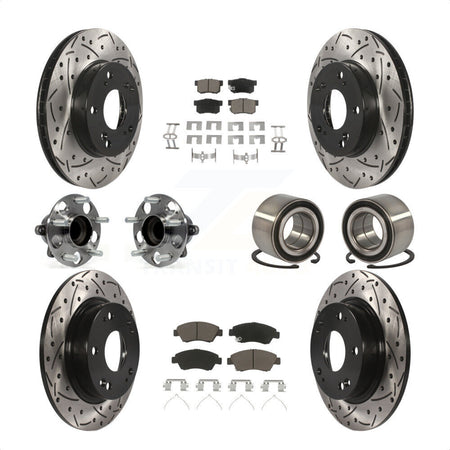 Front Rear Wheel Hub Bearings Assembly Coated Disc Brake Rotors And Ceramic Pads Kit (10Pc) For 2013-2014 Acura ILX 1.5L KBB-117572 by Transit Auto