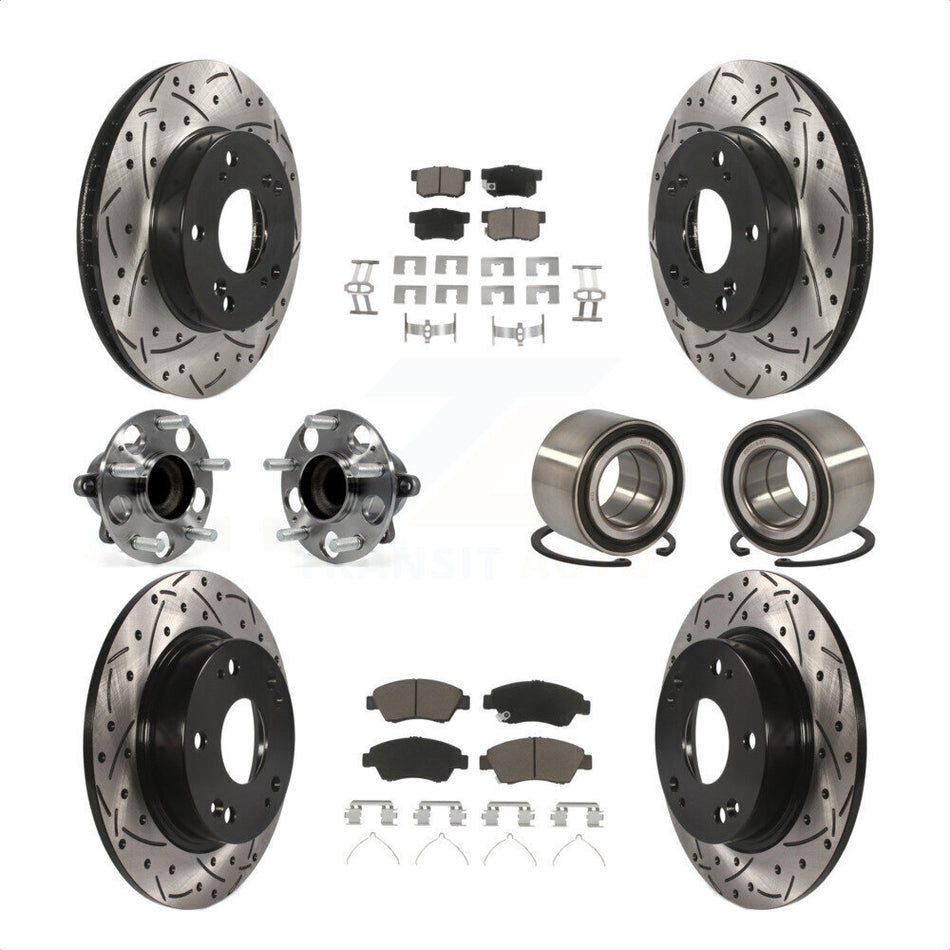 Front Rear Wheel Hub Bearings Assembly Coated Disc Brake Rotors And Ceramic Pads Kit (10Pc) For 2013-2014 Acura ILX 1.5L KBB-117572 by Transit Auto