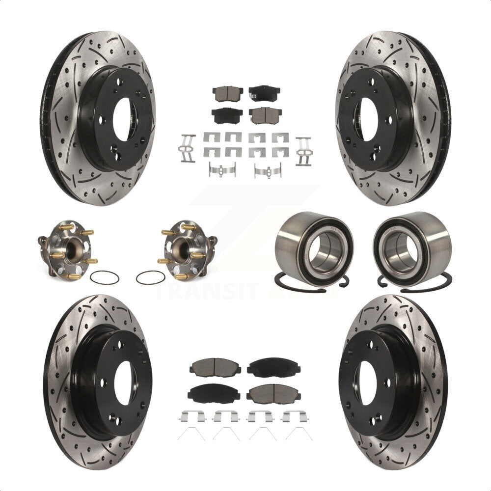 Front Rear Wheel Hub Bearings Assembly Coated Disc Brake Rotors And Ceramic Pads Kit (10Pc) For Honda Civic KBB-117580 by Transit Auto