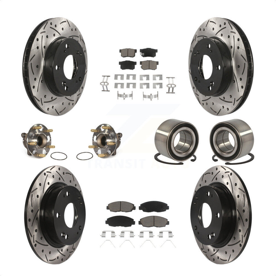 Front Rear Wheel Hub Bearings Assembly Coated Disc Brake Rotors And Ceramic Pads Kit (10Pc) For Honda Civic KBB-117580 by Transit Auto