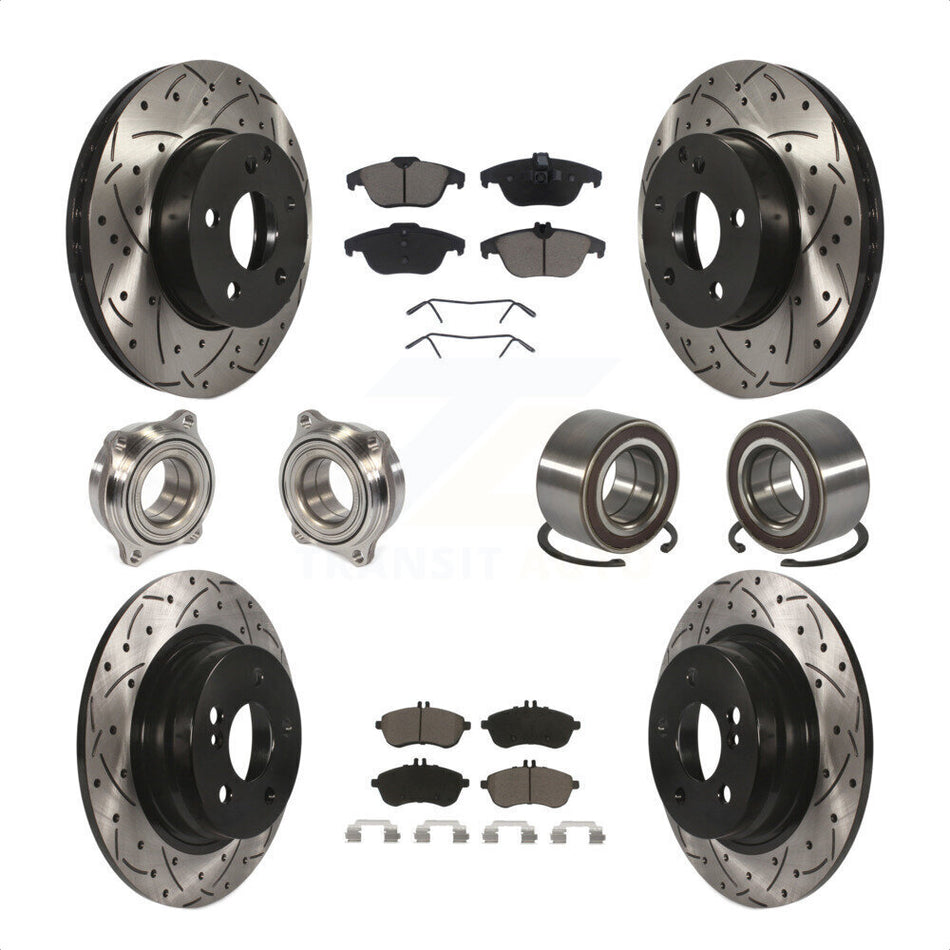 Front Rear Wheel Hub Bearings Assembly Coated Disc Brake Rotors And Ceramic Pads Kit (10Pc) For Mercedes-Benz C300 KBB-117591 by Transit Auto