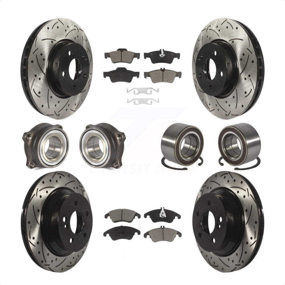 Front Rear Wheel Hub Bearings Assembly Coated Disc Brake Rotors And Ceramic Pads Kit (10Pc) For Mercedes-Benz E350 E400 With 322mm Diameter Rotor KBB-117606 by Transit Auto