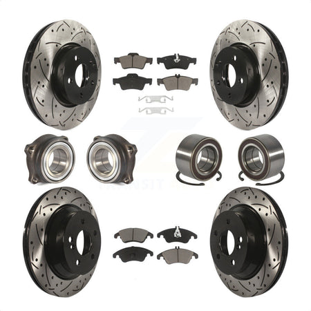 Front Rear Wheel Hub Bearings Assembly Coated Disc Brake Rotors And Ceramic Pads Kit (10Pc) For Mercedes-Benz E350 E400 With 322mm Diameter Rotor KBB-117606 by Transit Auto