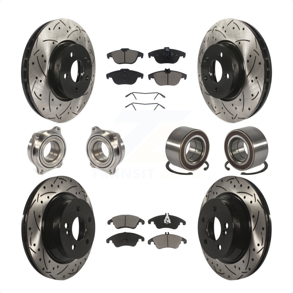 Front Rear Wheel Hub Bearings Assembly Coated Disc Brake Rotors And Ceramic Pads Kit (10Pc) For 2014 Mercedes-Benz E350 Convertible Coupe With 322mm Diameter Rotor KBB-117607 by Transit Auto