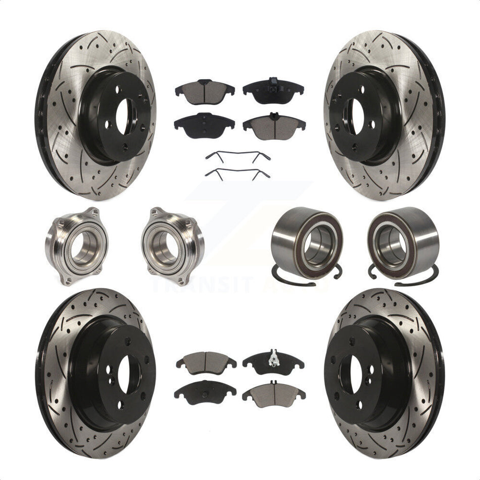 Front Rear Wheel Hub Bearings Assembly Coated Disc Brake Rotors And Ceramic Pads Kit (10Pc) For 2014 Mercedes-Benz E350 Convertible Coupe With 322mm Diameter Rotor KBB-117607 by Transit Auto