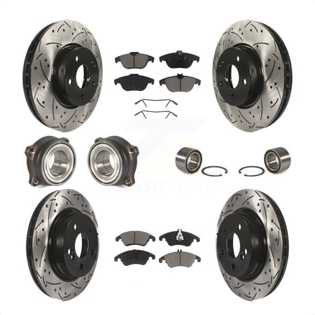 Front Rear Wheel Hub Bearings Assembly Coated Disc Brake Rotors And Ceramic Pads Kit (10Pc) For Mercedes-Benz E350 With 322mm Diameter Rotor KBB-117609 by Transit Auto