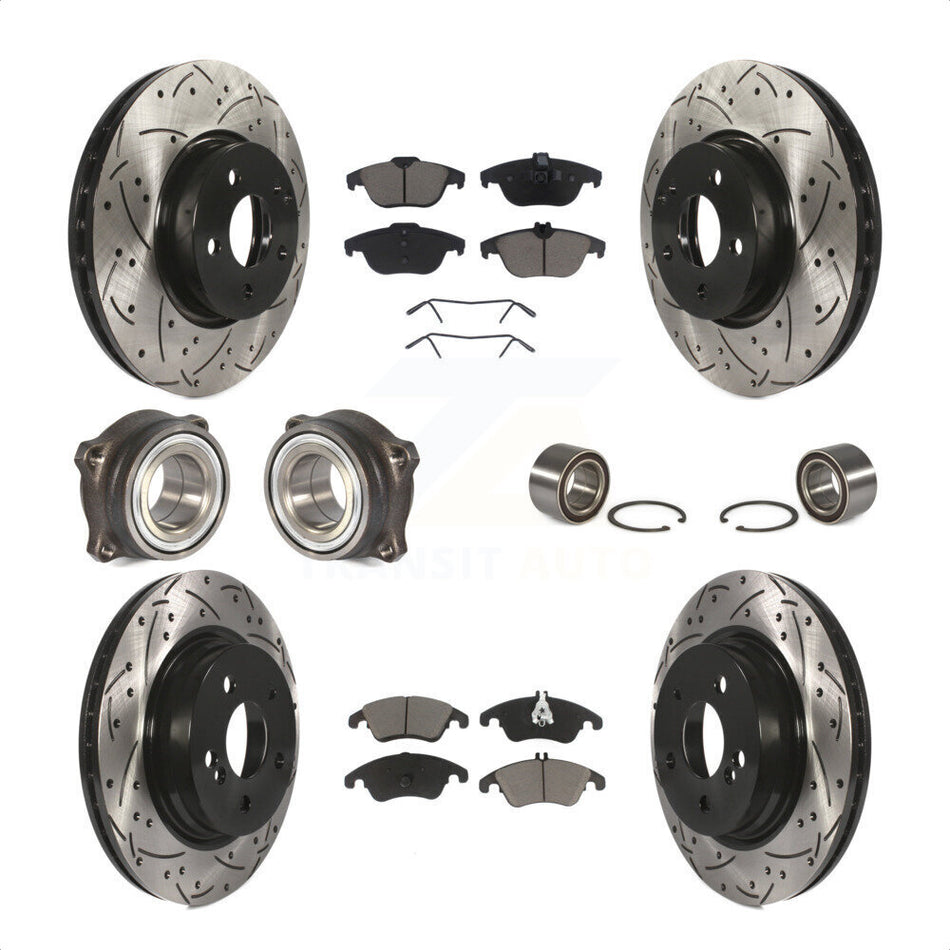Front Rear Wheel Hub Bearings Assembly Coated Disc Brake Rotors And Ceramic Pads Kit (10Pc) For Mercedes-Benz E350 With 322mm Diameter Rotor KBB-117609 by Transit Auto