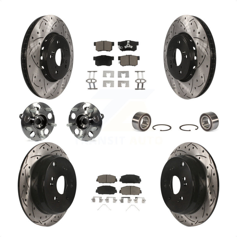 Front Rear Wheel Hub Bearings Assembly Coated Disc Brake Rotors And Ceramic Pads Kit (10Pc) For 2013-2016 Acura RDX AWD KBB-117619 by Transit Auto