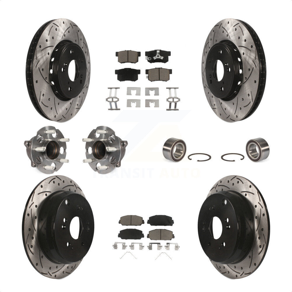Front Rear Wheel Hub Bearings Assembly Coated Disc Brake Rotors And Ceramic Pads Kit (10Pc) For 2013-2018 Acura RDX FWD KBB-117620 by Transit Auto