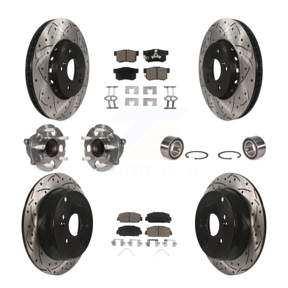 Front Rear Wheel Hub Bearings Assembly Coated Disc Brake Rotors And Ceramic Pads Kit (10Pc) For 2013-2018 Acura RDX FWD KBB-117620 by Transit Auto