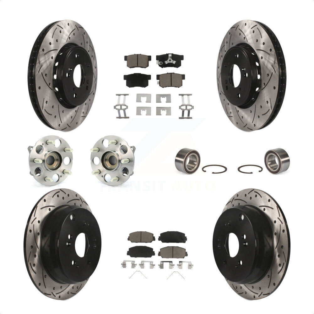 Front Rear Wheel Hub Bearings Assembly Coated Disc Brake Rotors And Ceramic Pads Kit (10Pc) For 2017-2018 Acura RDX AWD KBB-117621 by Transit Auto