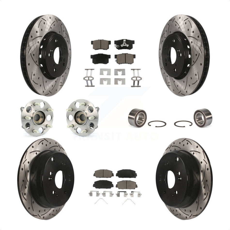 Front Rear Wheel Hub Bearings Assembly Coated Disc Brake Rotors And Ceramic Pads Kit (10Pc) For 2017-2018 Acura RDX AWD KBB-117621 by Transit Auto