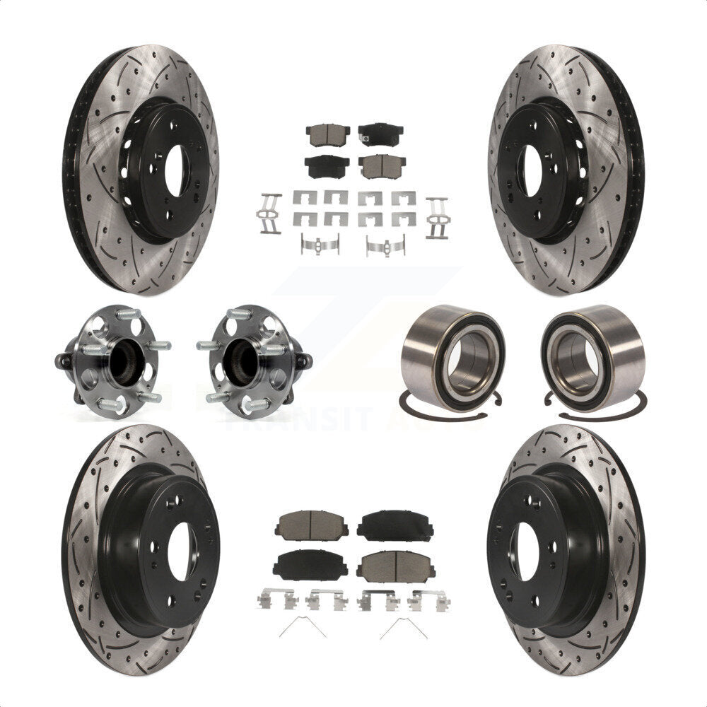 Front Rear Wheel Hub Bearings Assembly Coated Disc Brake Rotors And Ceramic Pads Kit (10Pc) For 2016 Acura ILX KBB-117623 by Transit Auto