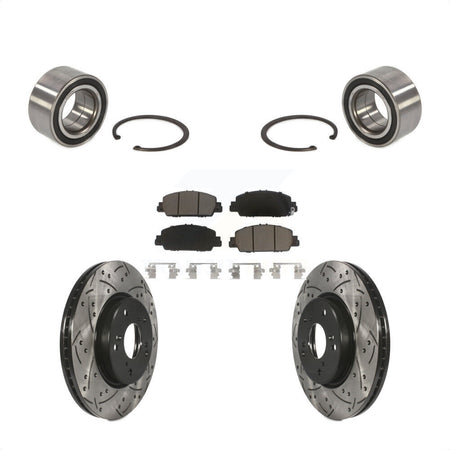 Front Wheel Bearing With Coated Drilled Slotted Disc Brake Rotors And Ceramic Pads Kit For 2016-2022 Honda HR-V KBB-117629 by Transit Auto