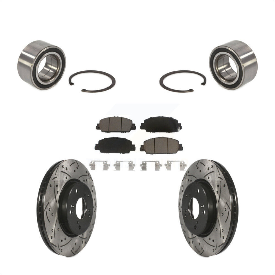 Front Wheel Bearing With Coated Drilled Slotted Disc Brake Rotors And Ceramic Pads Kit For 2016-2022 Honda HR-V KBB-117629 by Transit Auto